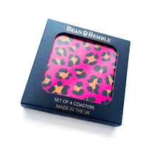 Load image into Gallery viewer, Set of 4 Wild Animal Leopard and Tiger Print Pink Coasters