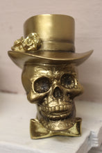 Load image into Gallery viewer, Gold Man Top Hat Skull Head - 13cm