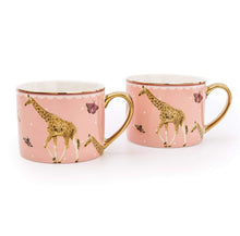 Load image into Gallery viewer, Set of 2 Giraffe Pink Mugs with Gold Handles In Gift Box