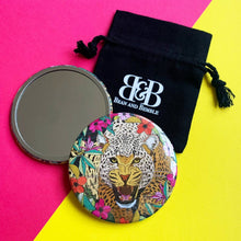 Load image into Gallery viewer, Bean and Bemble Wild Cat Jungle Leopard Pocket Mirror with Cotton Pouch