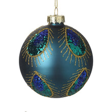 Load image into Gallery viewer, Set of 2 Dark Blue Hand-Finished Peacock Baubles