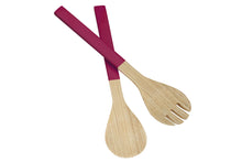 Load image into Gallery viewer, Sorbet Raspberry Colour Spun Bamboo Salad Servers