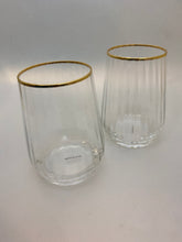 Load image into Gallery viewer, Gold Rim Art Deco Style Stemless Glasses - set of 2