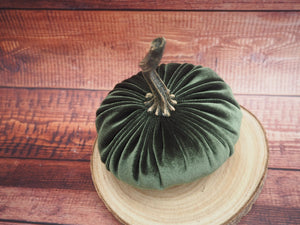 Olive Velvet Handmade Pumpkin - 13cm