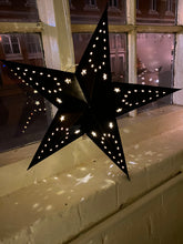 Load image into Gallery viewer, Hanging Black Paper Christmas Star with LED lights - 45cm