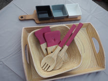 Load image into Gallery viewer, Sorbet Raspberry Colour Spun Bamboo Salad Servers