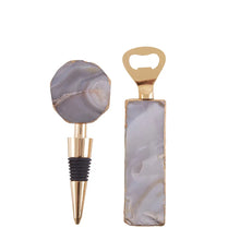 Load image into Gallery viewer, Agate stone and gold colour bottle opener and stopper set