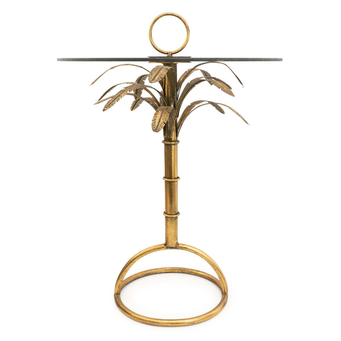 Gold and Glass Palm Tree Side Table