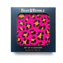 Load image into Gallery viewer, Set of 4 Wild Animal Leopard and Tiger Print Pink Coasters
