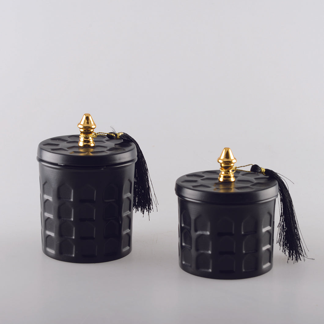 Vanilla Candle in Black Metal Jar with Tassel