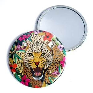 Bean and Bemble Wild Cat Jungle Leopard Pocket Mirror with Cotton Pouch
