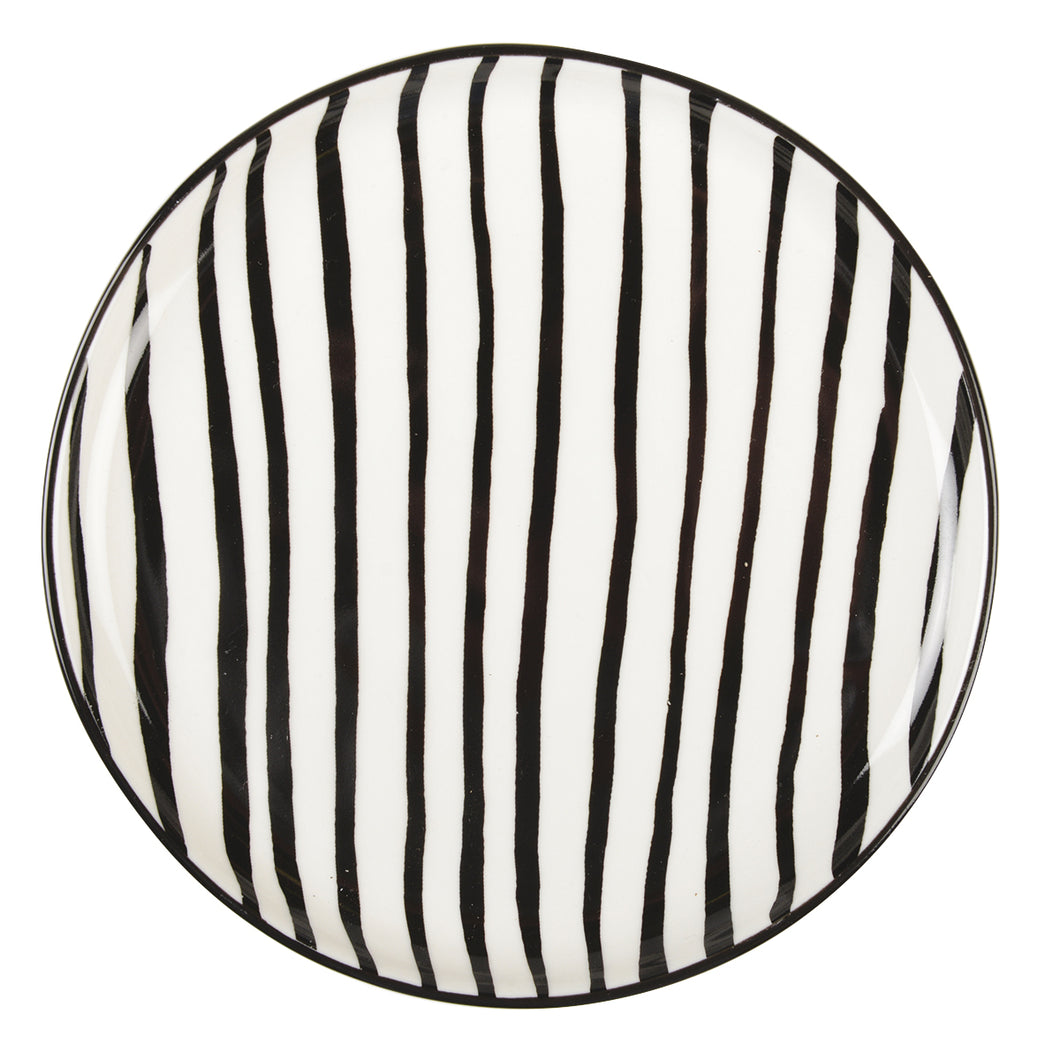 Set of 4 Black and White Striped Plates - 16cm