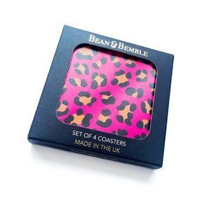 Set of 4 Wild Animal Leopard and Tiger Print Pink Coasters