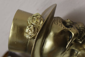 Gold Man Top Hat Skull Head - 13cm