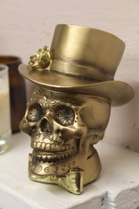 Gold Man Top Hat Skull Head - 13cm