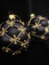 Load image into Gallery viewer, Set of 2 Black and Gold Quilted Baubles