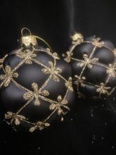 Load image into Gallery viewer, Set of 2 Black and Gold Quilted Baubles