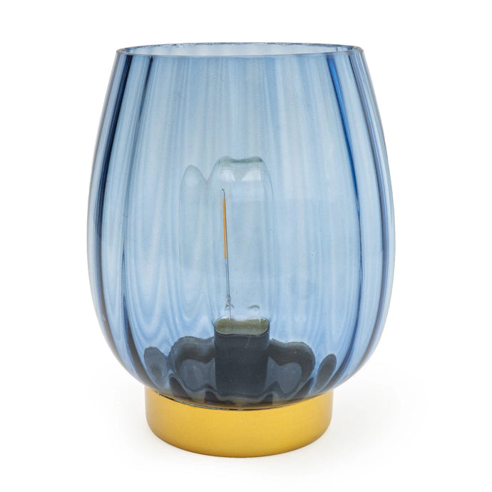 Blue Glass LED Battery Operated Lamp - 18.5cm