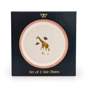 Set of 2 Giraffe Pink Side Plates In Gift Box
