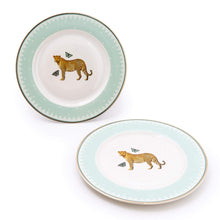 Load image into Gallery viewer, Set of 2 Leopard Mint Green Side Plates in Gift Box