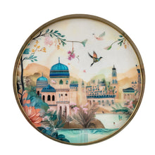 Load image into Gallery viewer, Blossom Temple Decorative Metal Tray - Green | Golden Bloom Collection