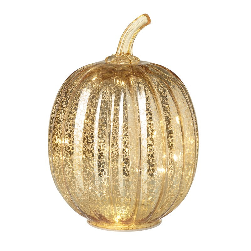 Gold Glass LED Tall Pumpkin Light - Battery Operated