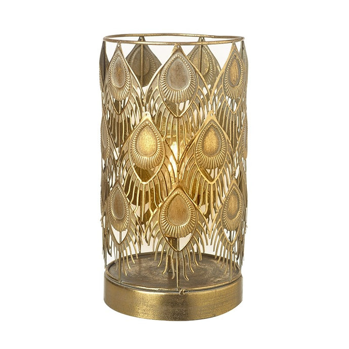 Battery Operated Gold Colour Peacock Feather Lamp  - Large