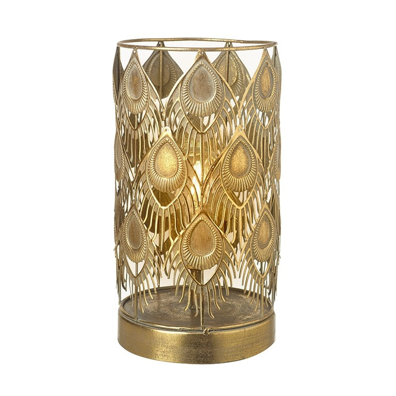 Battery Operated Gold Colour Peacock Feather Lamp  - Large