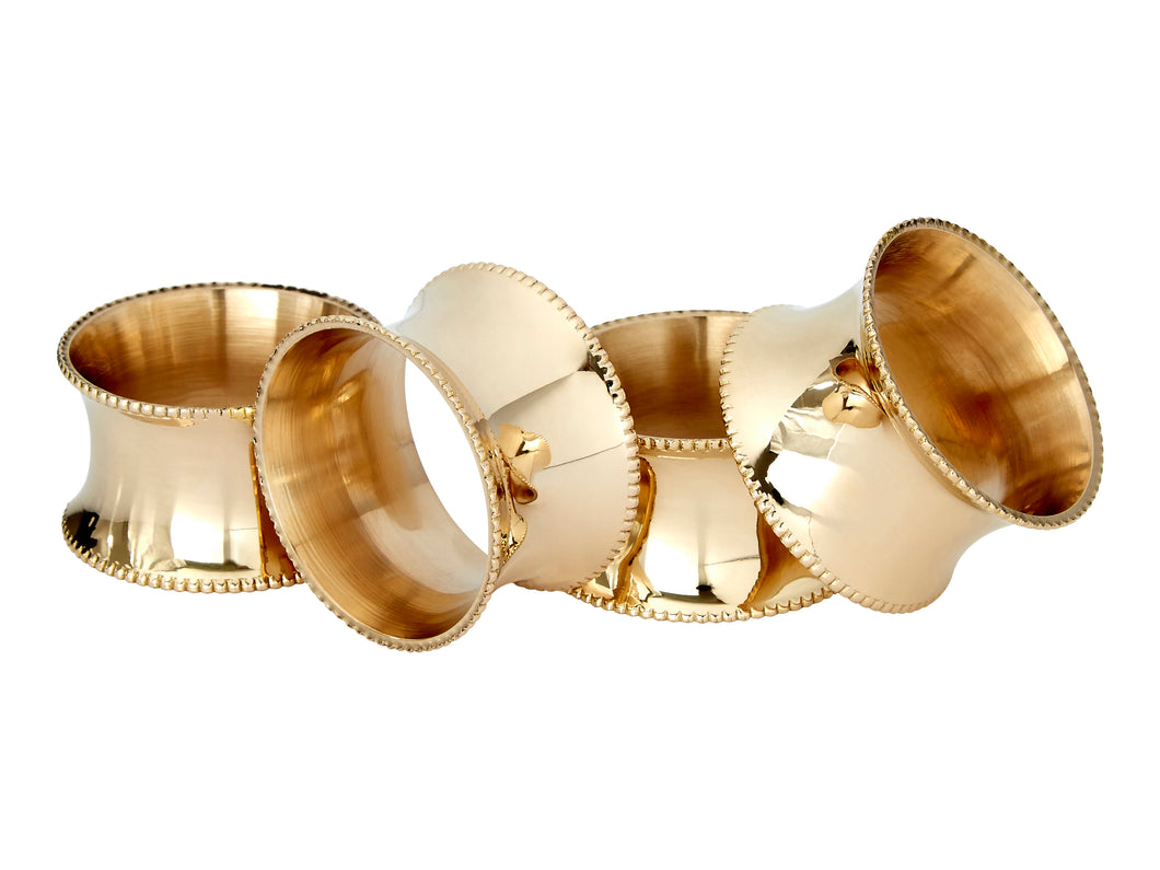 Set of 4 Brass Beaded Napkin Rings
