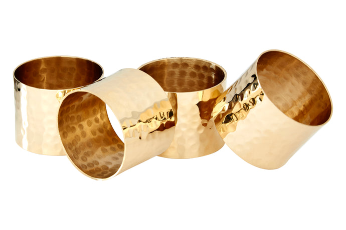 Set of 4 Hammered Brass Finish Napkin Rings
