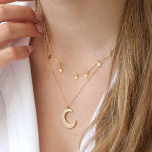 Gold Double Layer Stars And Moon Necklace