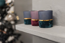 Load image into Gallery viewer, Set of Two Midnight Blue Velvet and Glass Tealight Holders