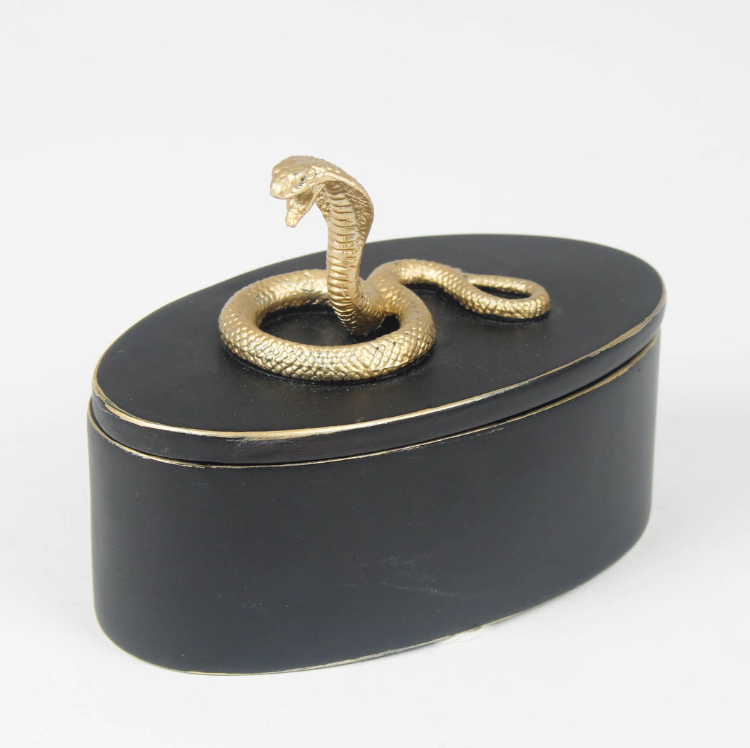Black Oval Jewellery Box With Snake On the Lid