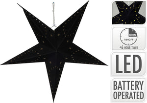 Hanging Black Paper Christmas Star with LED lights - 45cm