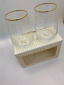 Gold Rim Art Deco Style Stemless Glasses - set of 2