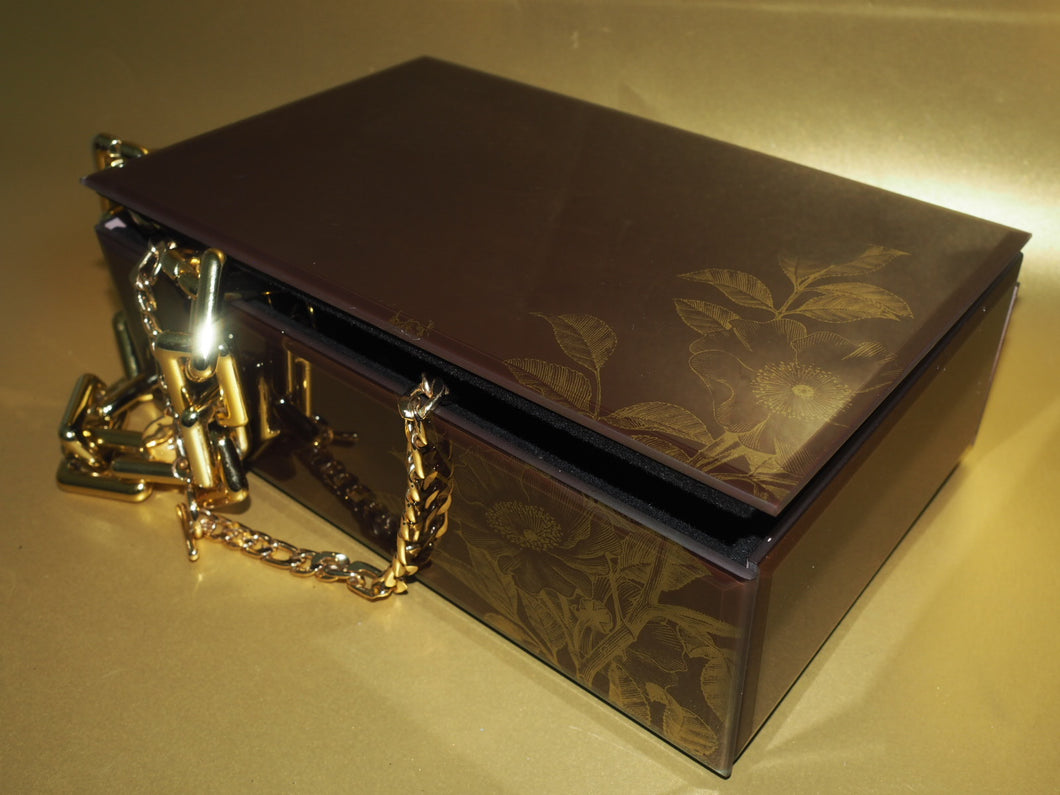 Luxe Fleur Burgundy Red and Gold Glass Jewellery Box