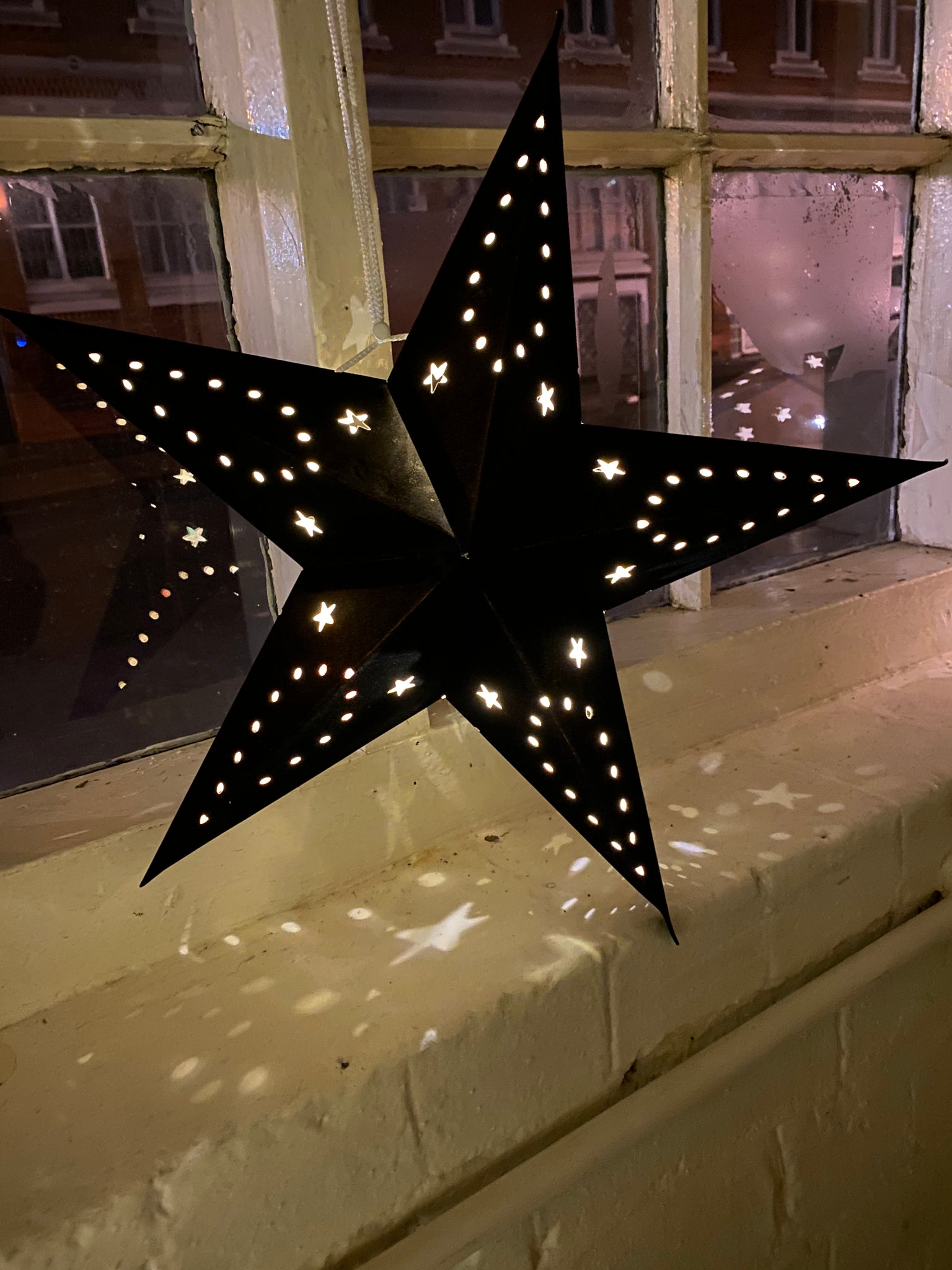 Hanging Black Paper Christmas Star with LED lights 45cm Honey