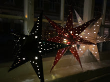 Load image into Gallery viewer, Hanging Black Paper Christmas Star with LED lights - 45cm