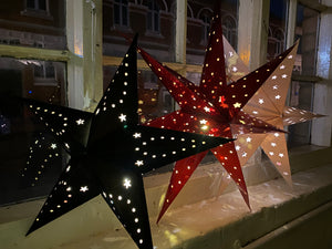 Hanging Red Paper Christmas Star with LED lights - 60cm