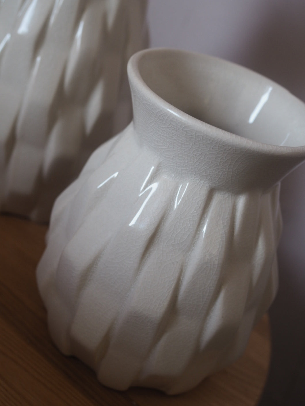 Small Beige Geometric Textured Vase - 15cm