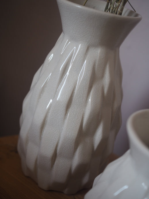 Medium Beige Geometric Textured Vase - 21cm