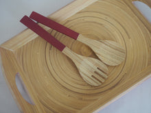 Load image into Gallery viewer, Sorbet Raspberry Colour Spun Bamboo Salad Servers