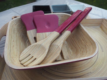 Load image into Gallery viewer, Sorbet Raspberry Colour Spun Bamboo Salad Forks - Set of Two