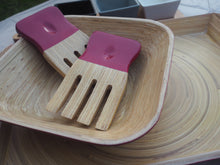 Load image into Gallery viewer, Sorbet Raspberry Colour Spun Bamboo Salad Forks - Set of Two
