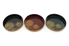 Load image into Gallery viewer, Luxe Fleur Dark Green and Gold Round Tray