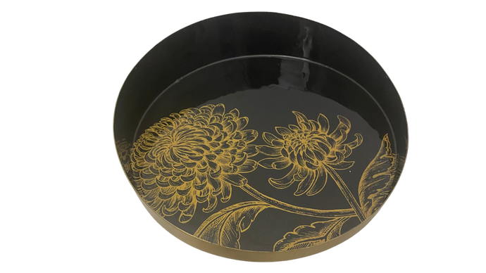 Luxe Fleur Black and Gold Round Tray