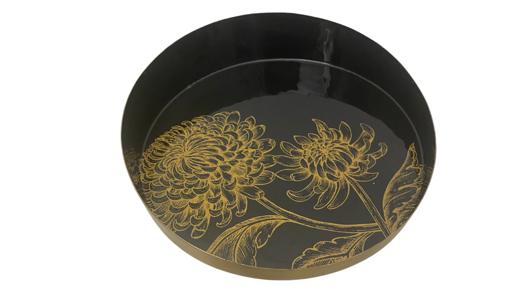 Luxe Fleur Black and Gold Round Tray