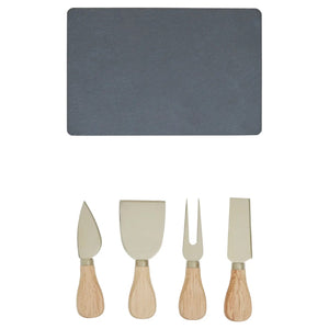 Gold finish cheese knife set with slate board - four piece set