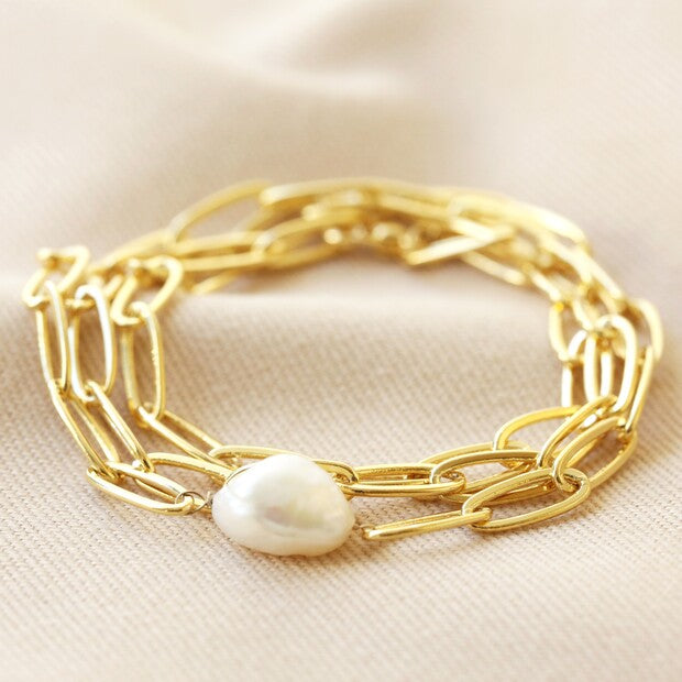 Gold Chain and Pearl Wrap Around Bracelet/Necklace