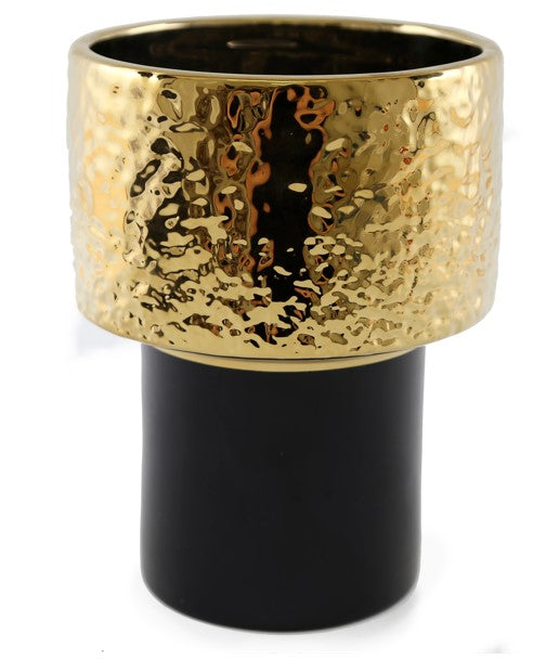 Black and Gold Hammered Metal Vase